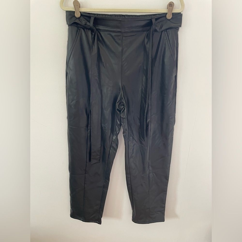 LOFT Black Faux Leather Trousers Size M high rise straight